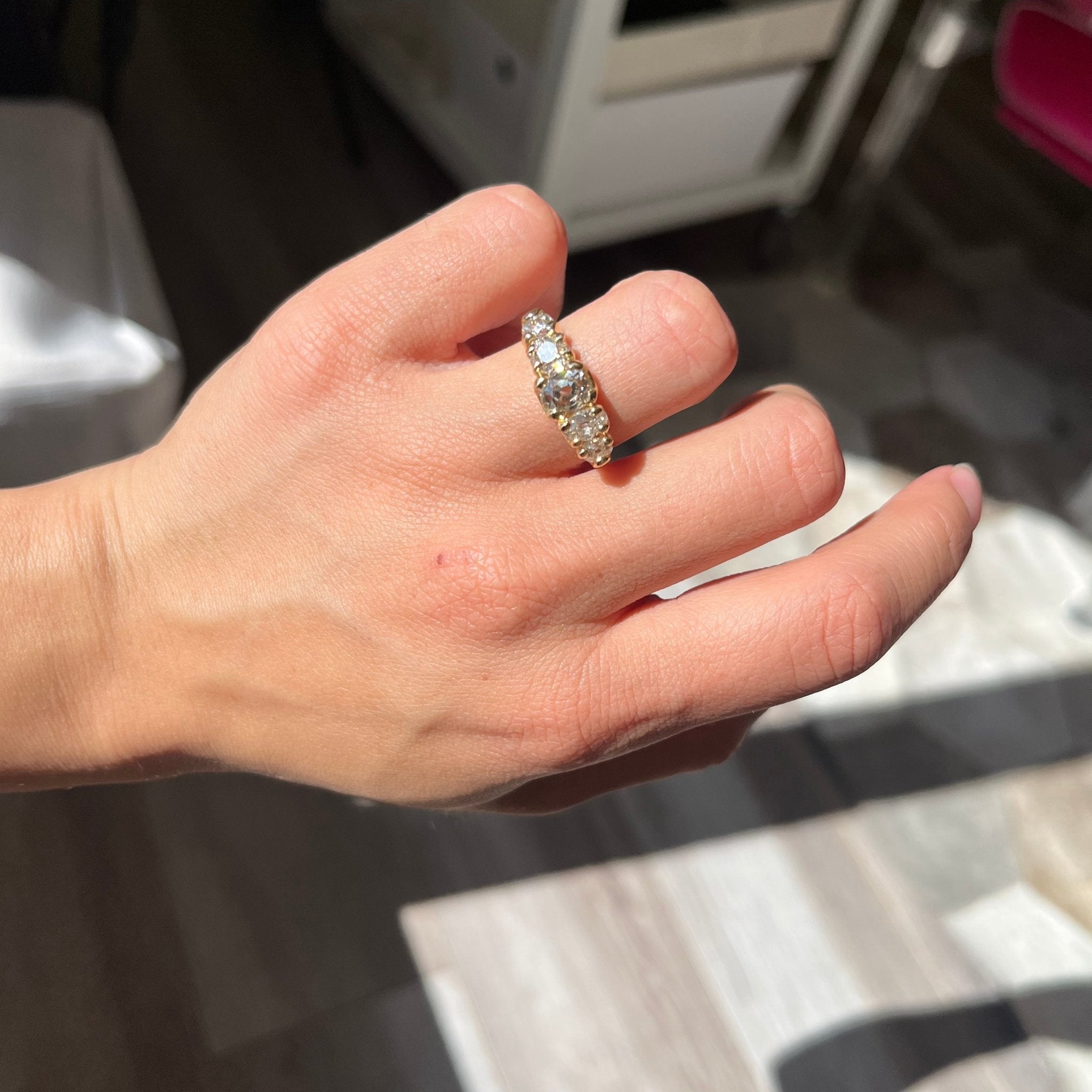 2.88ctw Antique Peruzzi Cut Graduated 5-Stone Ring, GIA N