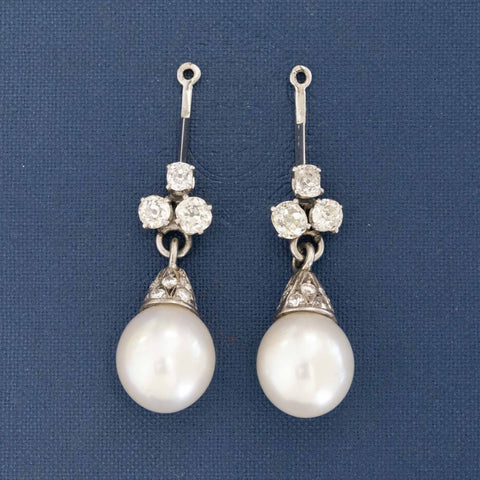 2.89ctw Antique Diamond & South Sea Pearl Drop Earrings