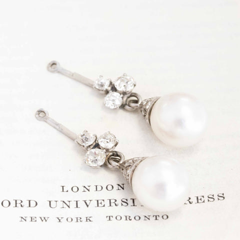 2.89ctw Antique Diamond & South Sea Pearl Drop Earrings
