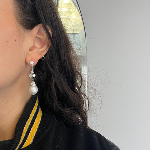 2.89ctw Antique Diamond & South Sea Pearl Drop Earrings