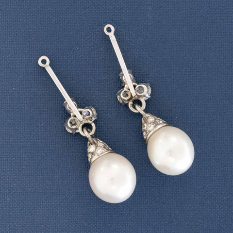 2.89ctw Antique Diamond & South Sea Pearl Drop Earrings
