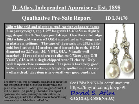 2.89ctw Antique Diamond & South Sea Pearl Drop Earrings