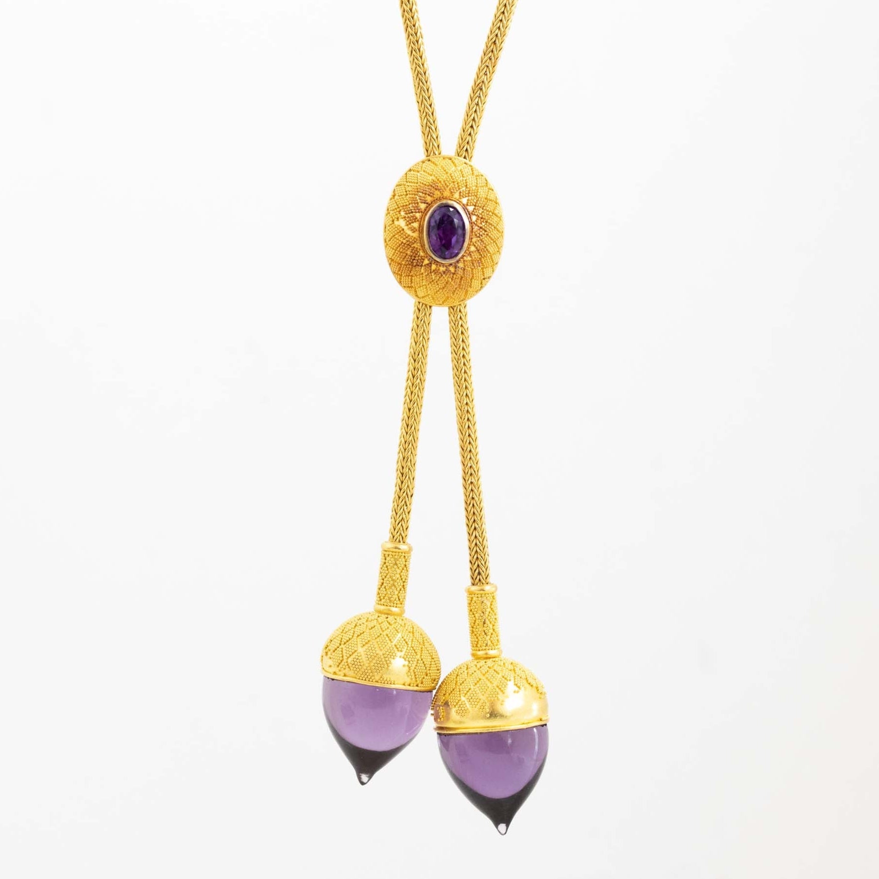 29.00ctw Etruscan Revival Amethyst Acorn Necklace, by Gillardin
