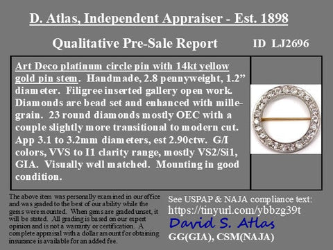 2.90ctw Art Deco Old European Cut Diamond Circle Pin