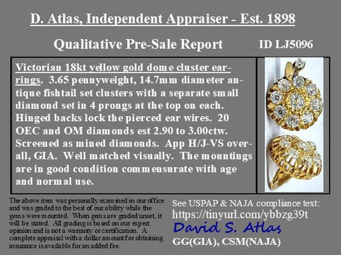 2.90ctw Victorian Old European Cut Diamond Cluster Earrings
