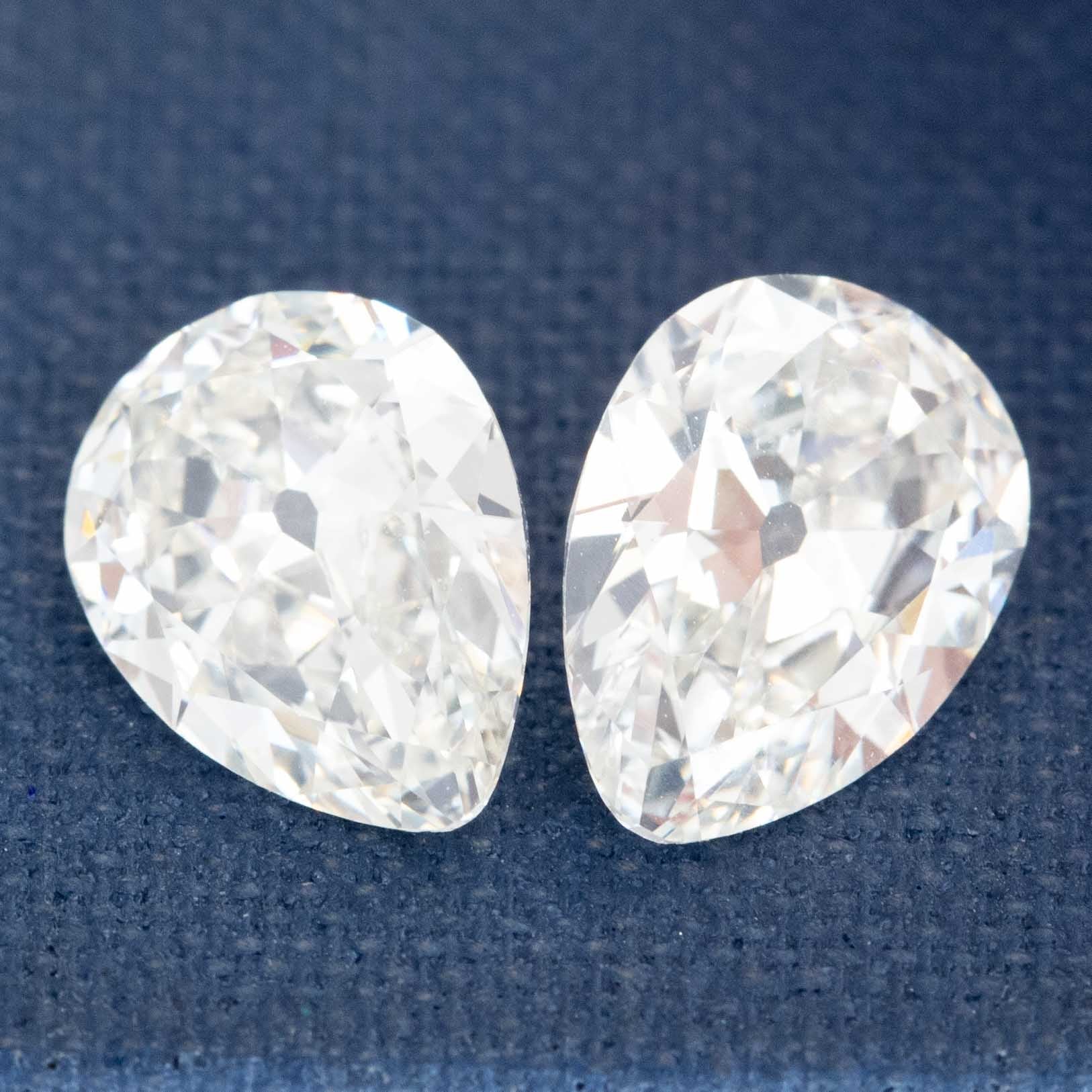 2.97ctw Antique Pear Cut Diamond Matched Pair, GIA