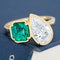 2.97ctw Pear Cut Diamond & Colombian Emerald Toi et Moi Ring, GIA D IF
