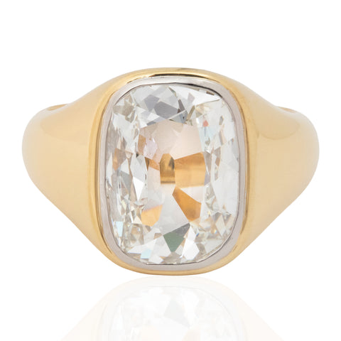 3.01ct Elongated Old Mine Cut Diamond Bezel Solitaire, GIA