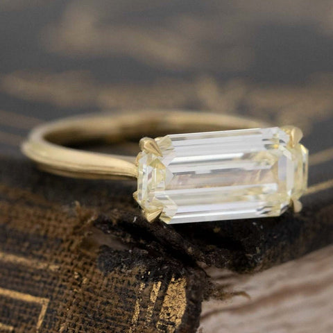 3.00ct Fancy Light Yellow Emerald Cut Diamond Laurel Solitaire by Erika Winters