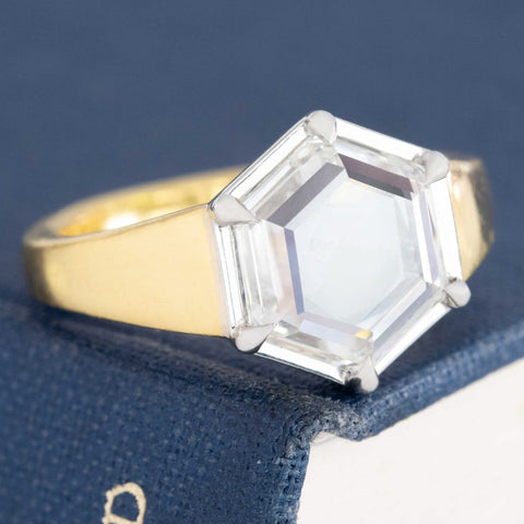 3.00ct Hexagonal Portrait Cut Diamond Solitaire, GIA G VS1