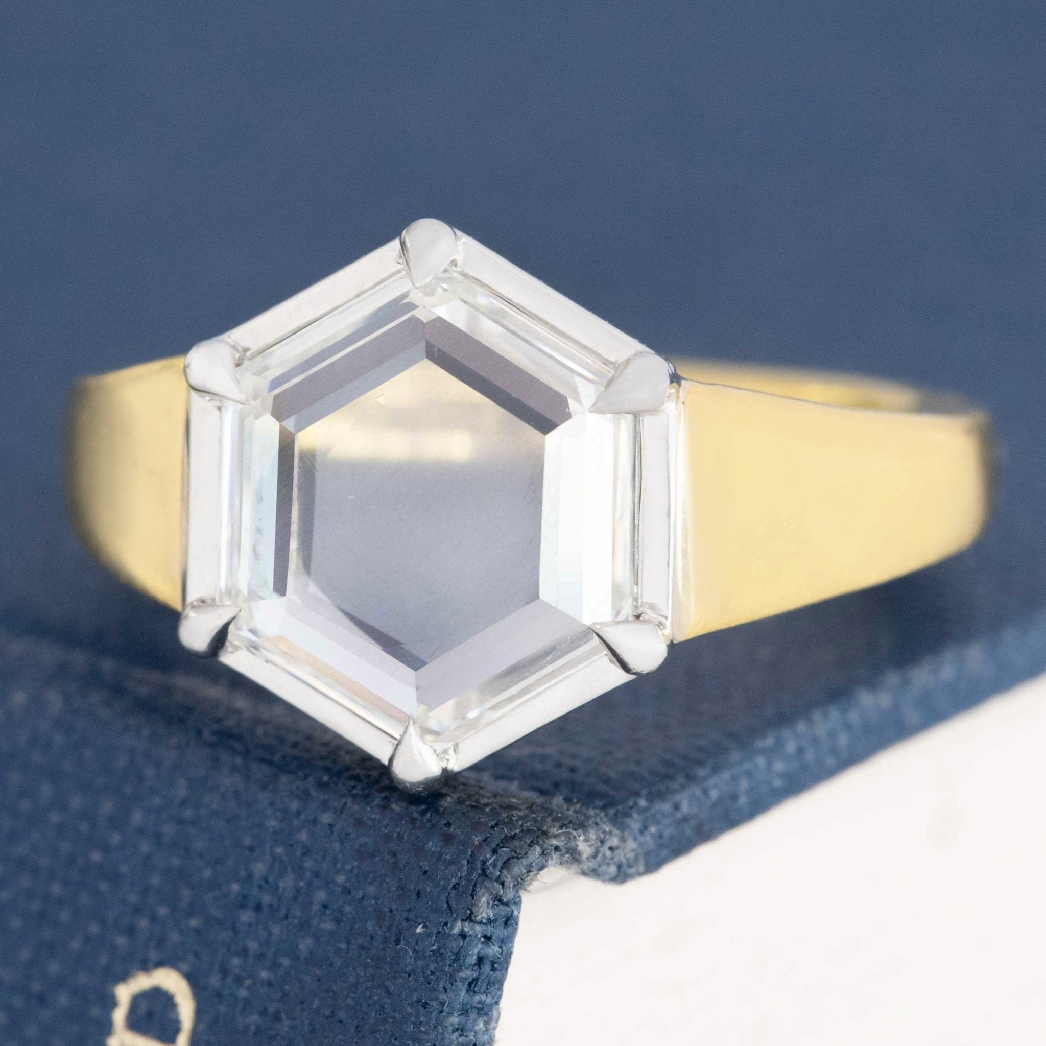 3.00ct Hexagonal Portrait Cut Diamond Solitaire, GIA G VS1