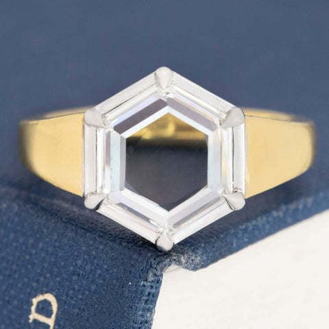 3.00ct Hexagonal Portrait Cut Diamond Solitaire, GIA G VS1