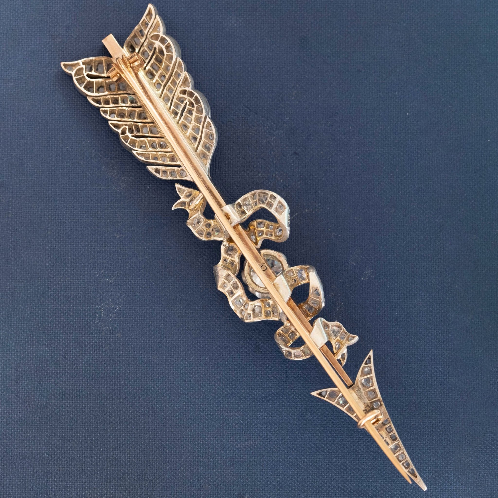 6.25ctw Edwardian Old Mine & Rose Cut Diamond Arrow Brooch, French