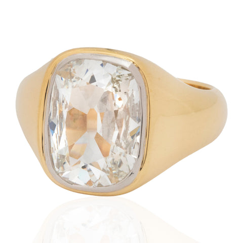 3.01ct Elongated Old Mine Cut Diamond Bezel Solitaire, GIA
