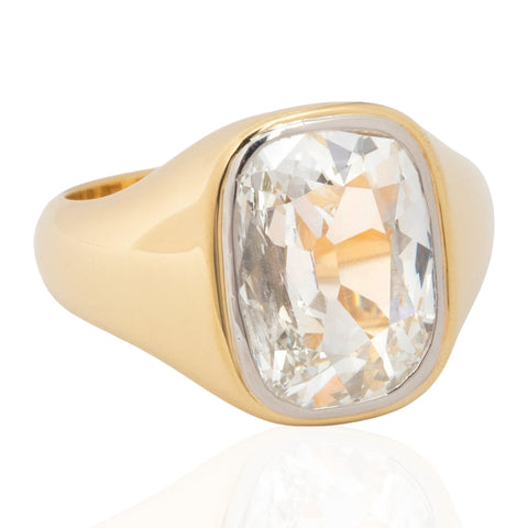 3.01ct Elongated Old Mine Cut Diamond Bezel Solitaire, GIA