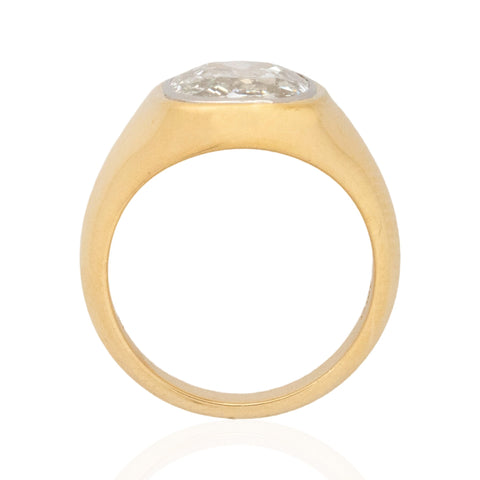 3.01ct Elongated Old Mine Cut Diamond Bezel Solitaire, GIA