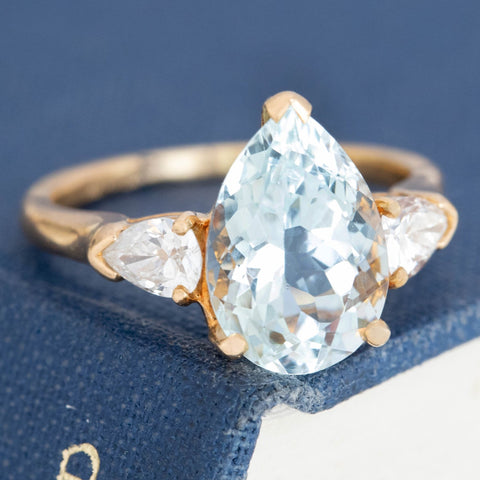 3.01ct Pear Cut Diamond & Aquamarine Ring