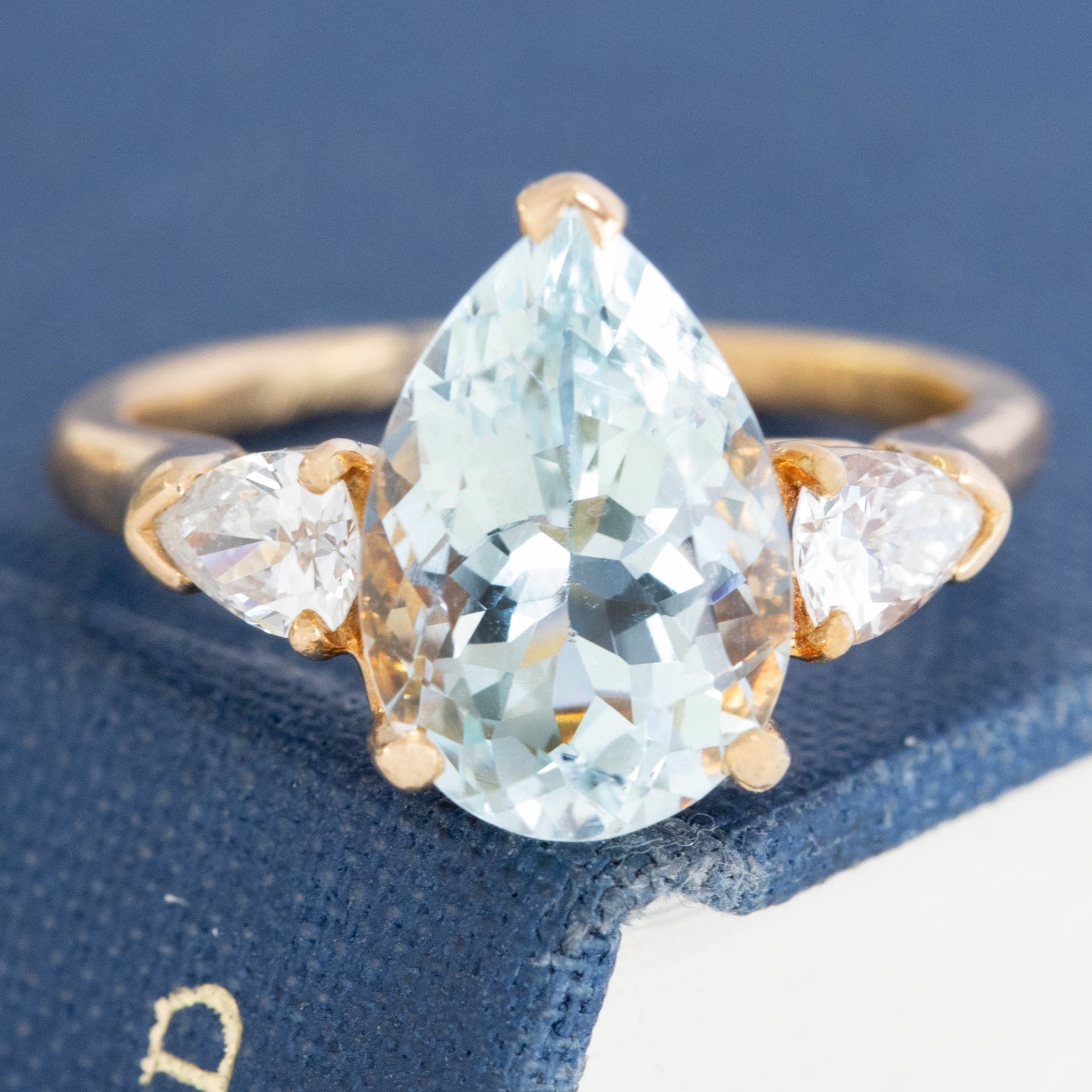 3.01ct Pear Cut Diamond & Aquamarine Ring