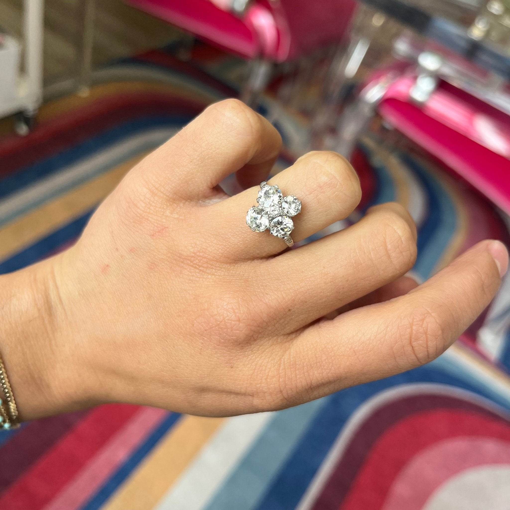 3.01ctw Antique Old European Cut Diamond Cluster Ring