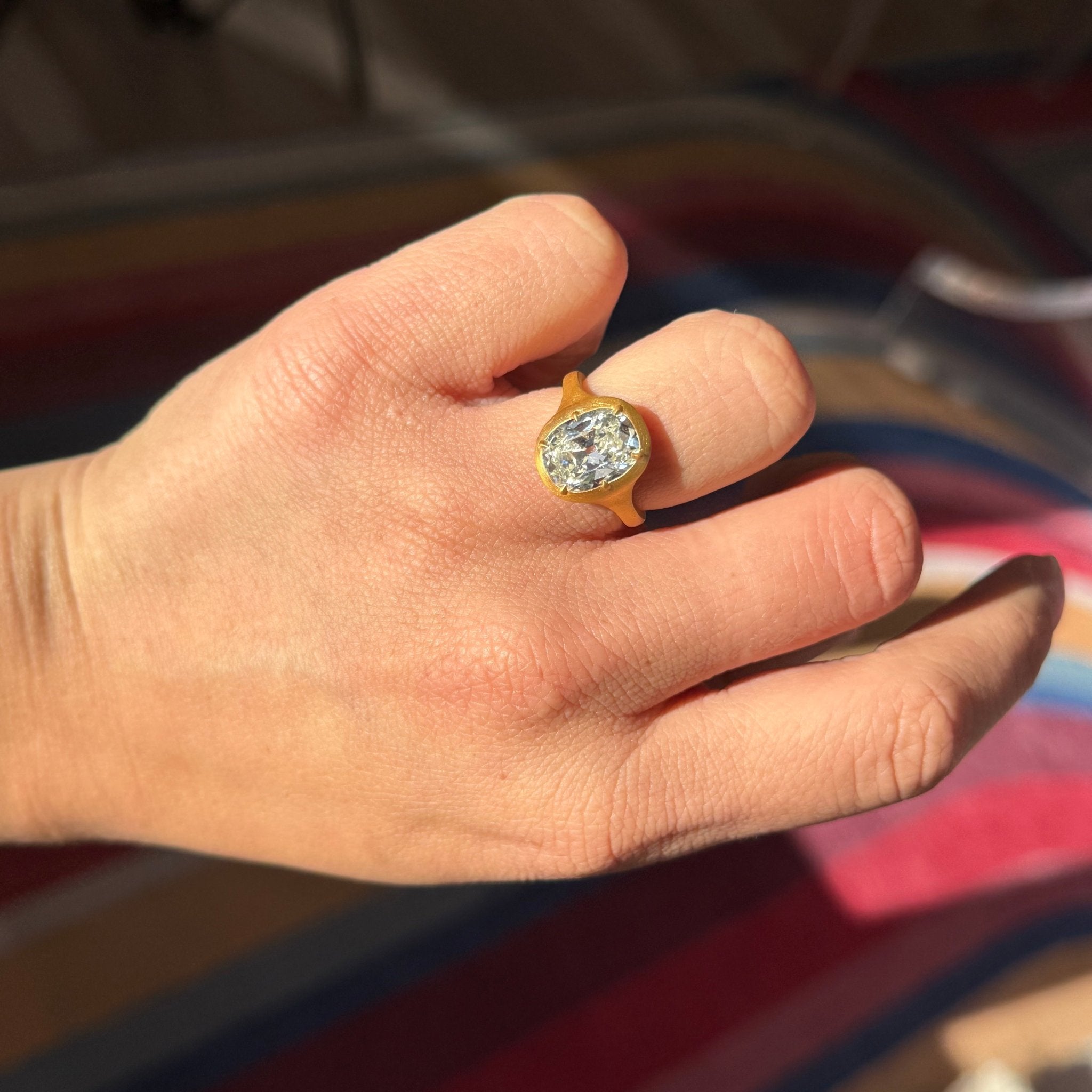 3.02ct Elongated Old Mine Cut Diamond Solitaire