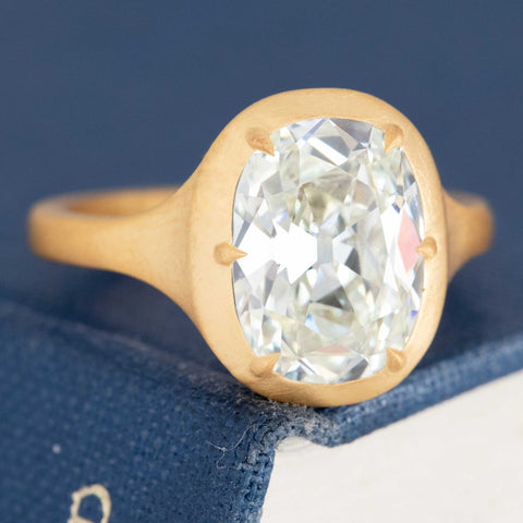 3.02ct Elongated Old Mine Cut Diamond Solitaire