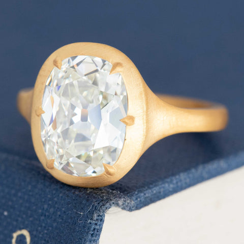3.02ct Elongated Old Mine Cut Diamond Solitaire