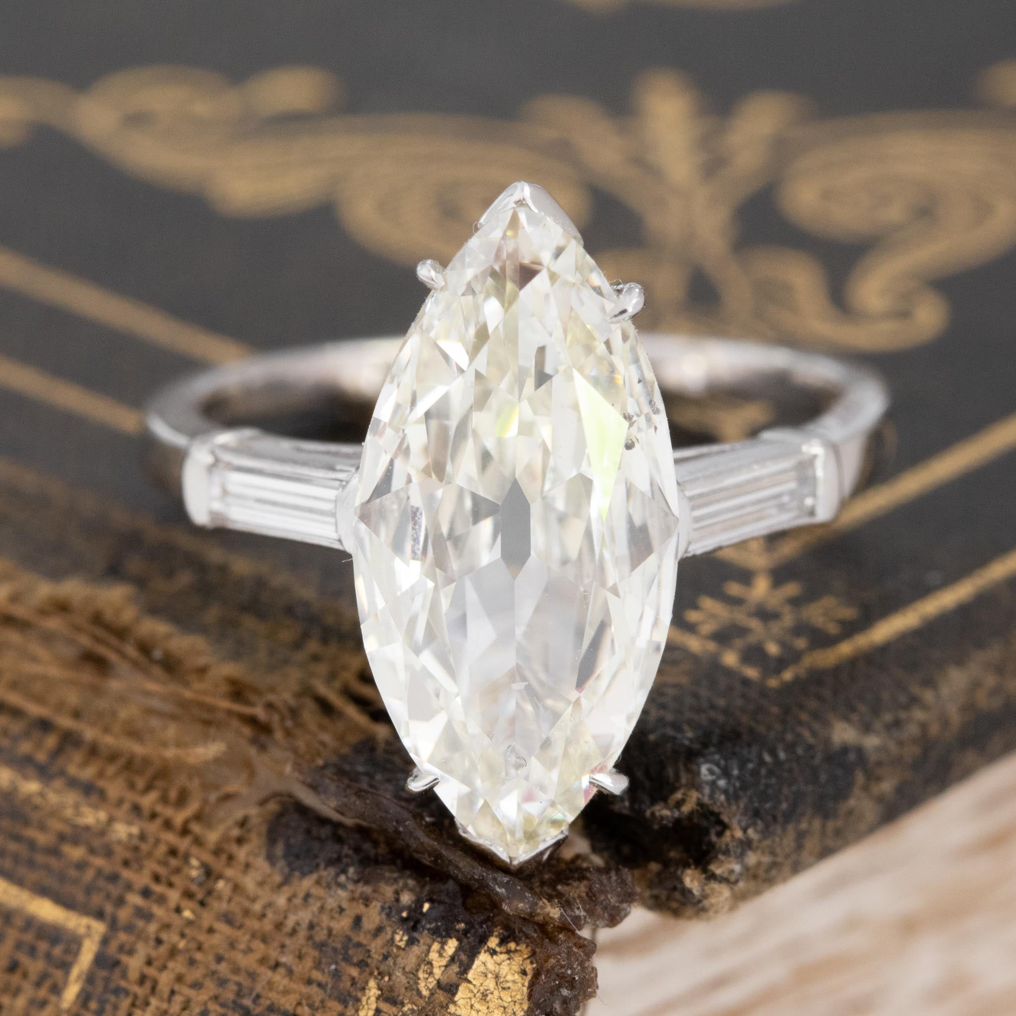 3.02ct Vintage Marquise Cut Diamond Solitaire, GIA M SI1