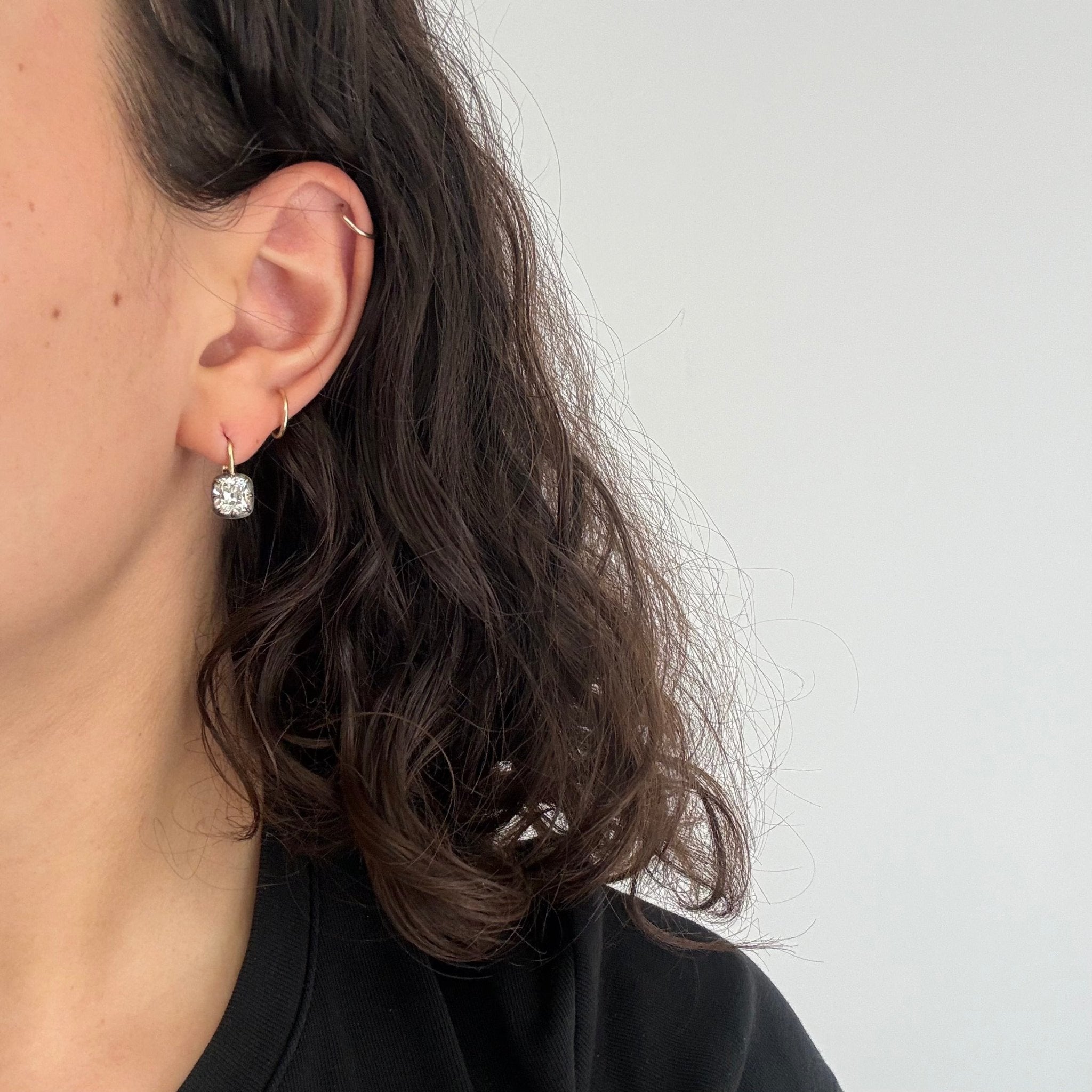 3.02ctw Cushion Cut Diamond Collet Dormeuse Earrings, GIA