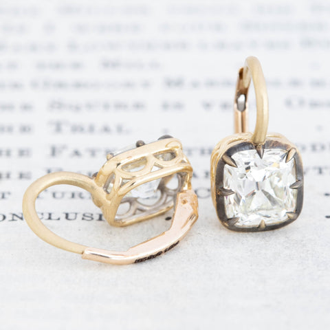 3.02ctw Cushion Cut Diamond Collet Dormeuse Earrings, GIA