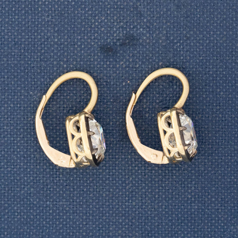 3.02ctw Cushion Cut Diamond Collet Dormeuse Earrings, GIA