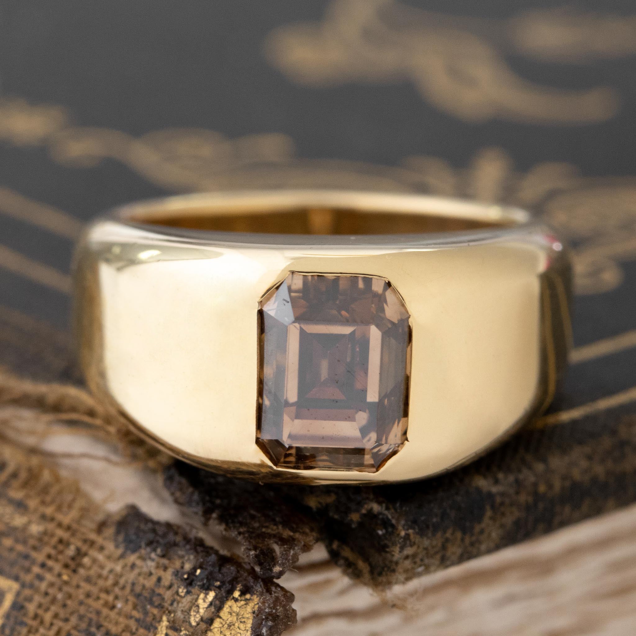 3.03CT FANCY ORANGE-BROWN ASSCHER CUT DIAMOND RING