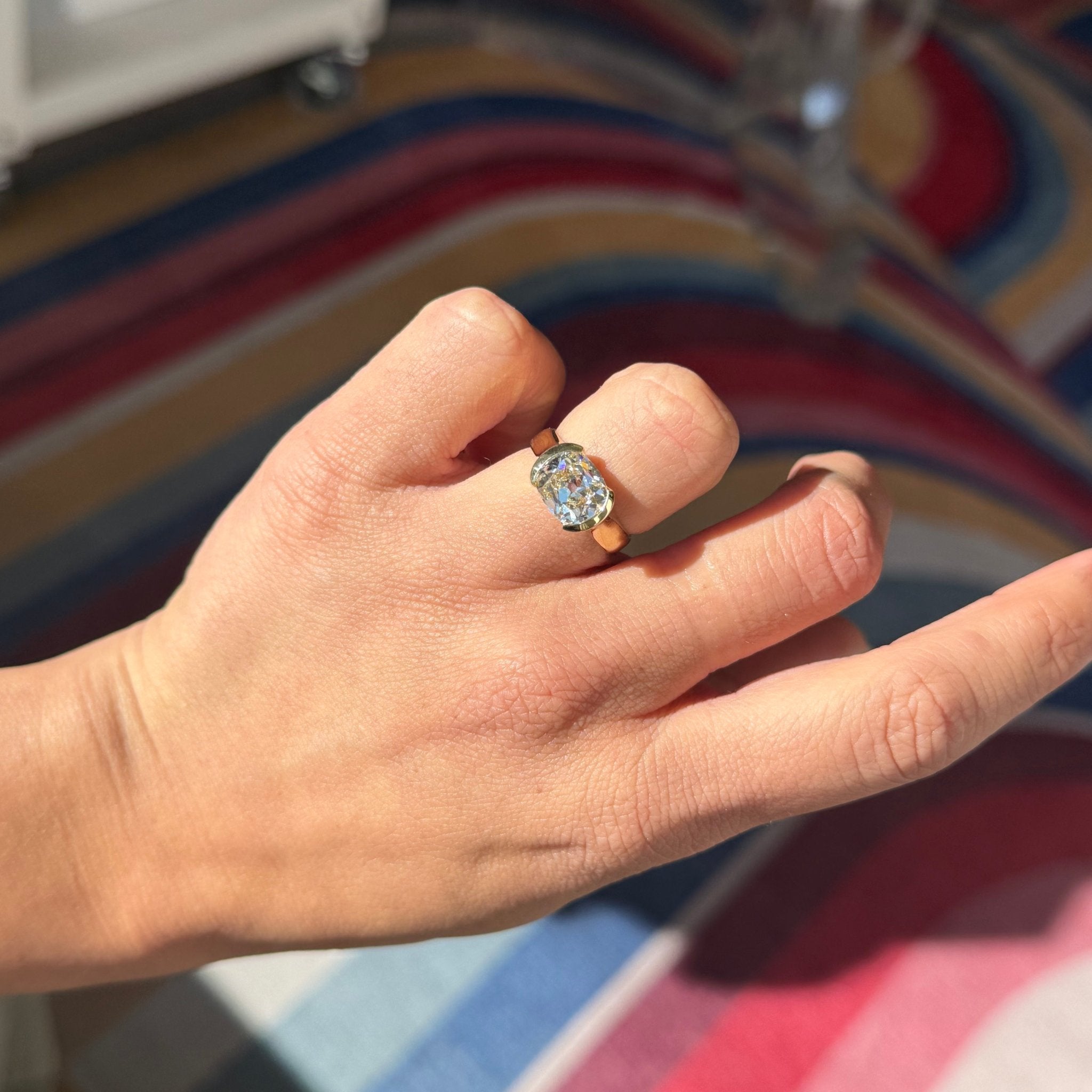 3.03ct Old Mine Cut Diamond Half-Bezel Solitaire, GIA K SI1