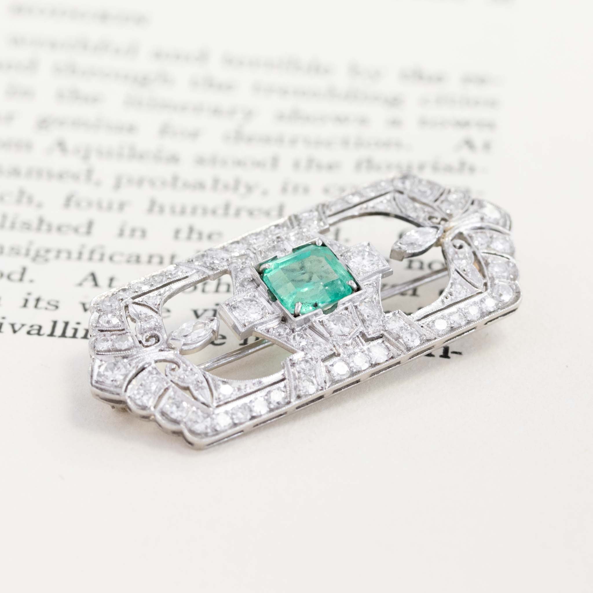 3.04ctw Edwardian Diamond & Emerald Open Work Brooch