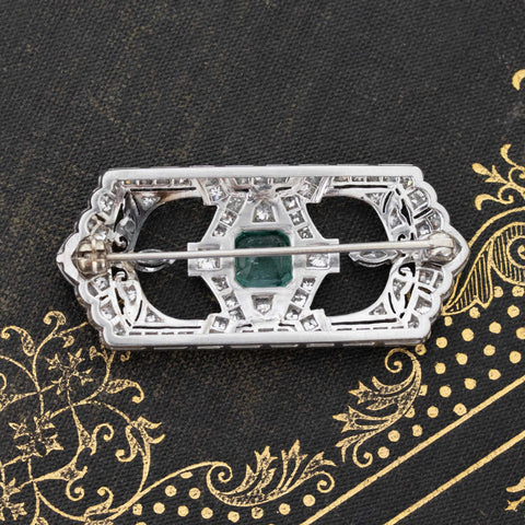 3.04ctw Edwardian Diamond & Emerald Open Work Brooch