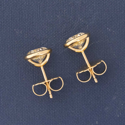 3.06ctw Old European Cut Diamond Bezel Stud Earrings