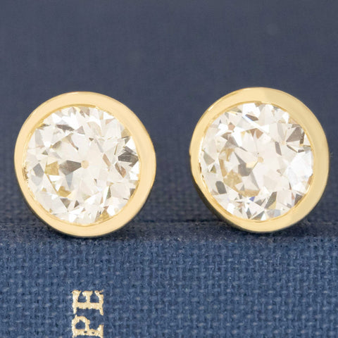 3.06ctw Old European Cut Diamond Bezel Stud Earrings