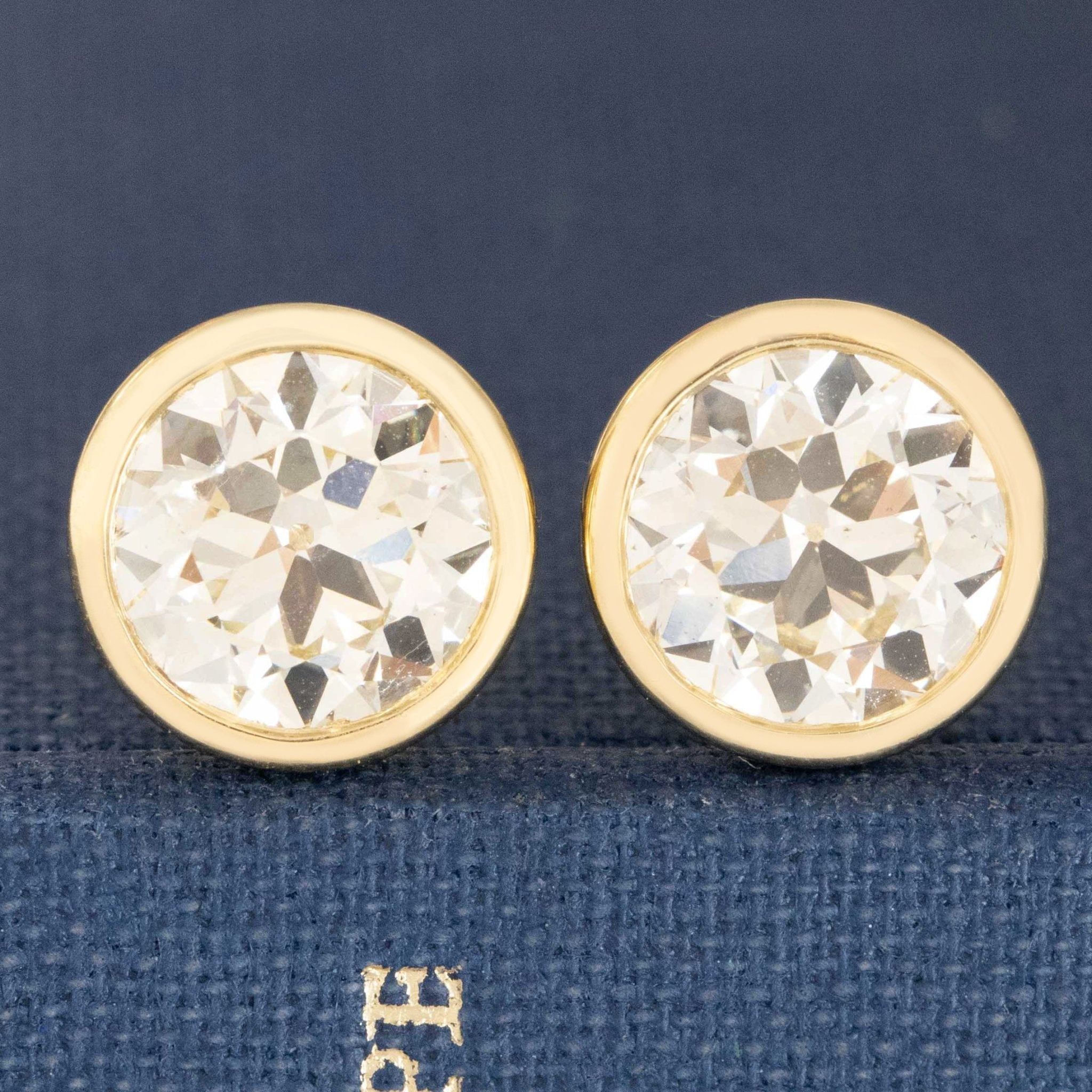 3.06ctw Old European Cut Diamond Bezel Stud Earrings
