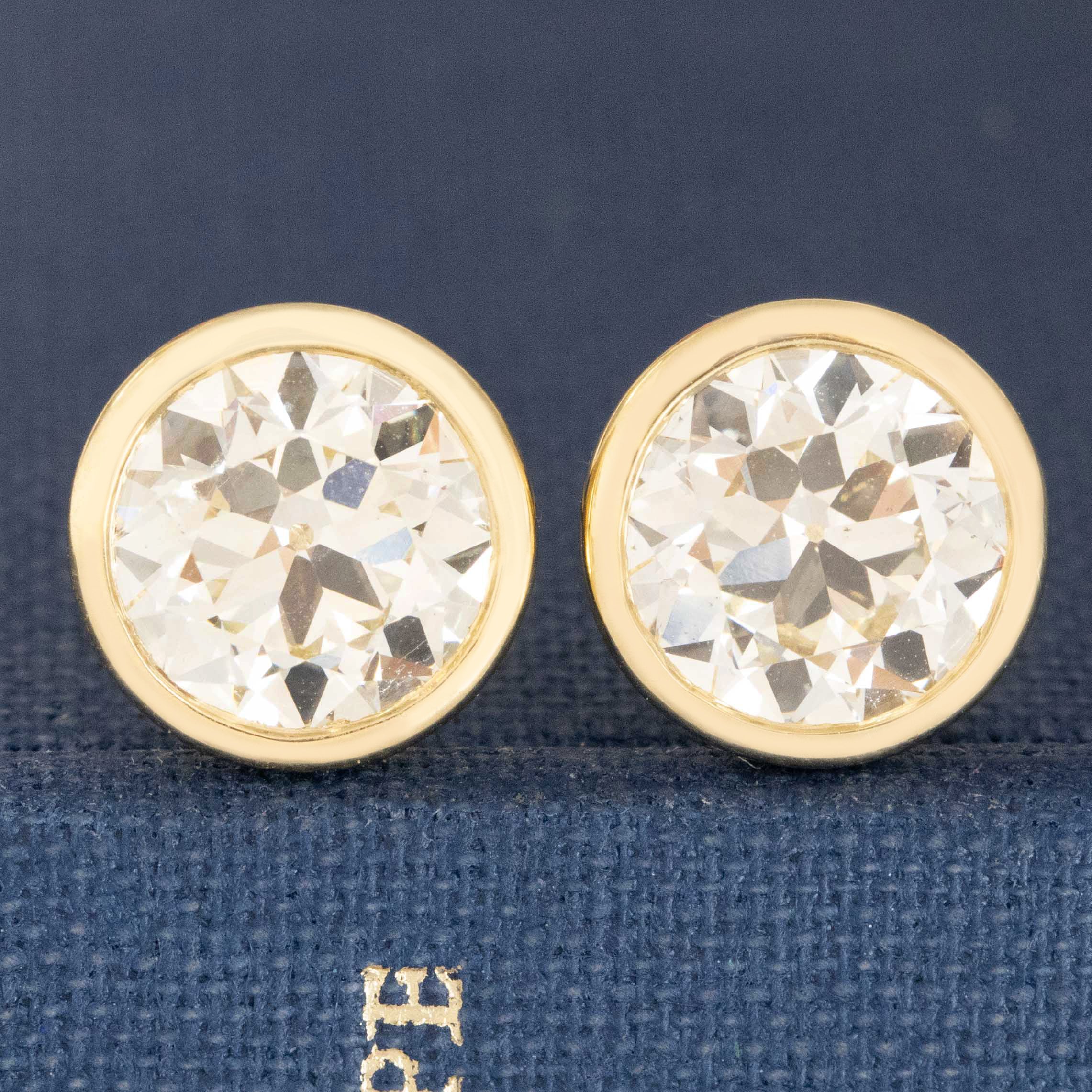 3.06ctw Old European Cut Diamond Bezel Stud Earrings
