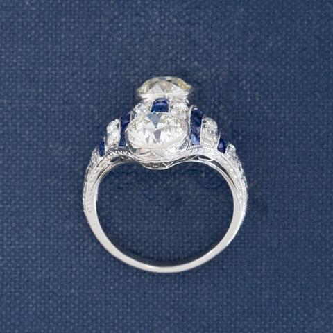 3.08ctw Edwardian Old European Cut Diamond & Sapphire Toi et Moi Ring