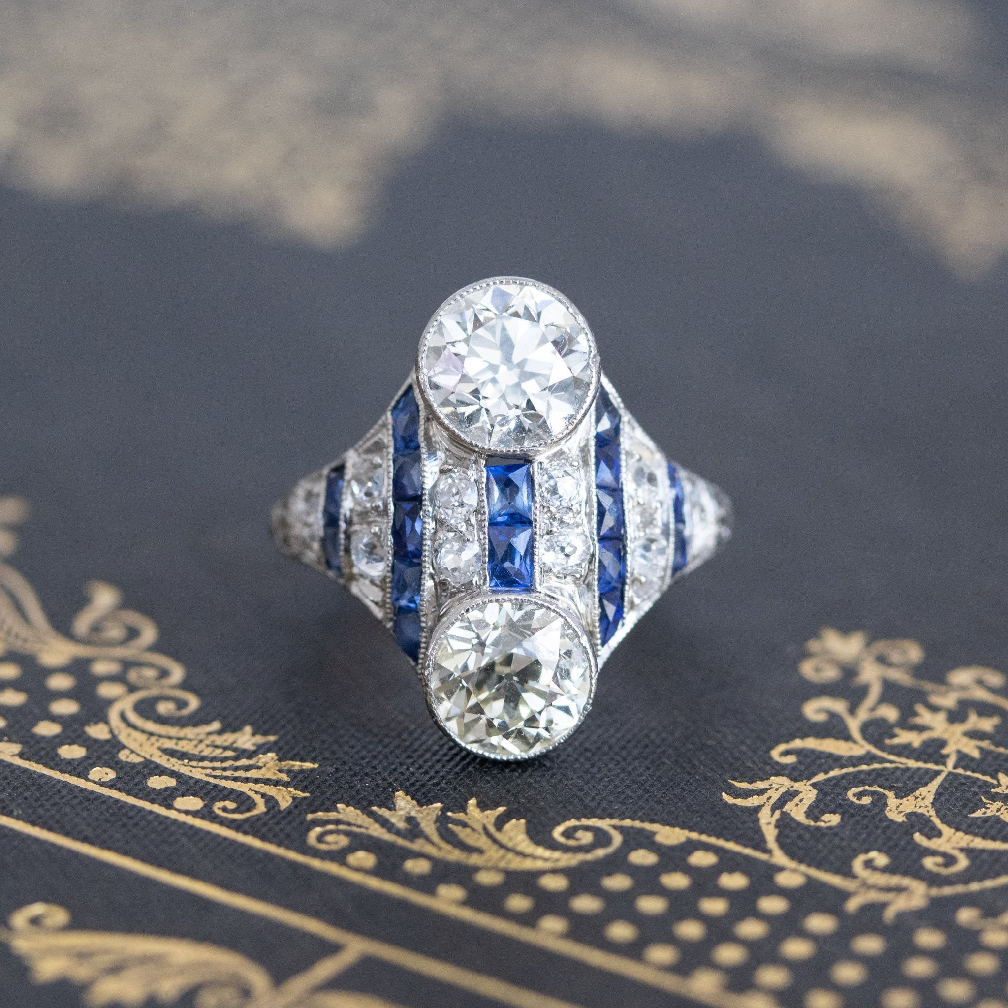 3.08ctw Edwardian Toi et Moi OEC and Sapphire Ring