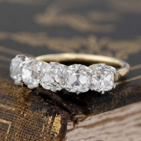 3.09ctw Old Mine Cut Diamond 5-Stone Band