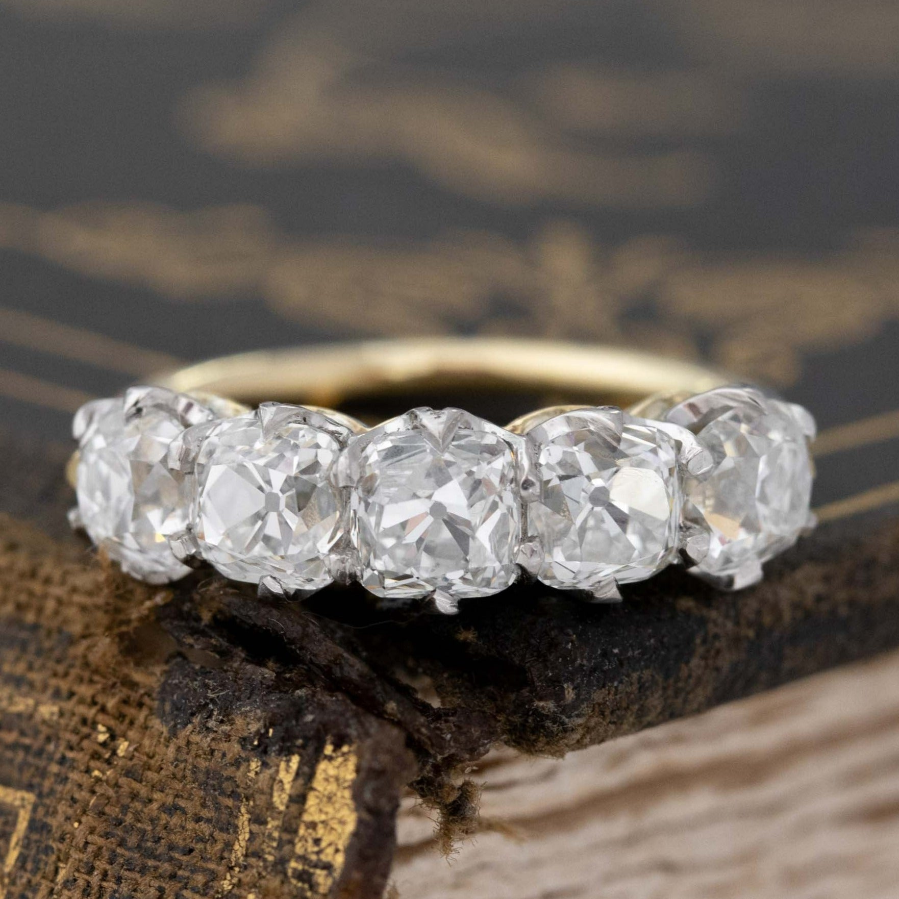 3.09ctw Old Mine Cut Diamond 5-Stone Band