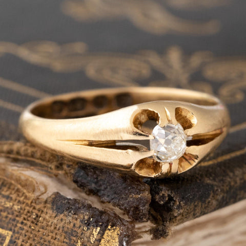 .30ct Antique Old Mine Cut Diamond Petite Belcher Ring