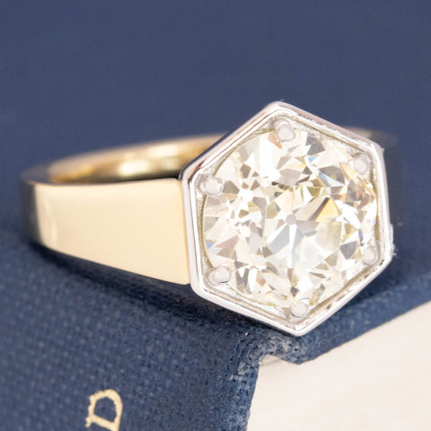 3.10ct Old European Cut Diamond Hexagonal Solitaire