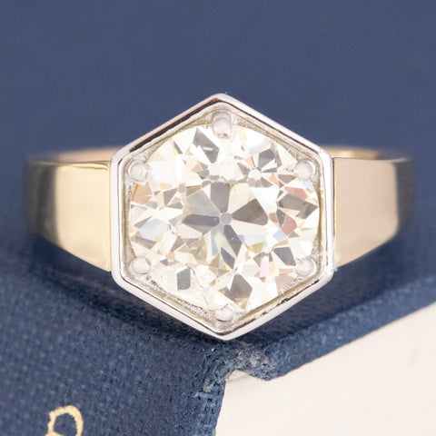 3.10ct Old European Cut Diamond Hexagonal Solitaire