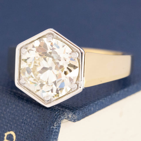3.10ct Old European Cut Diamond Hexagonal Solitaire