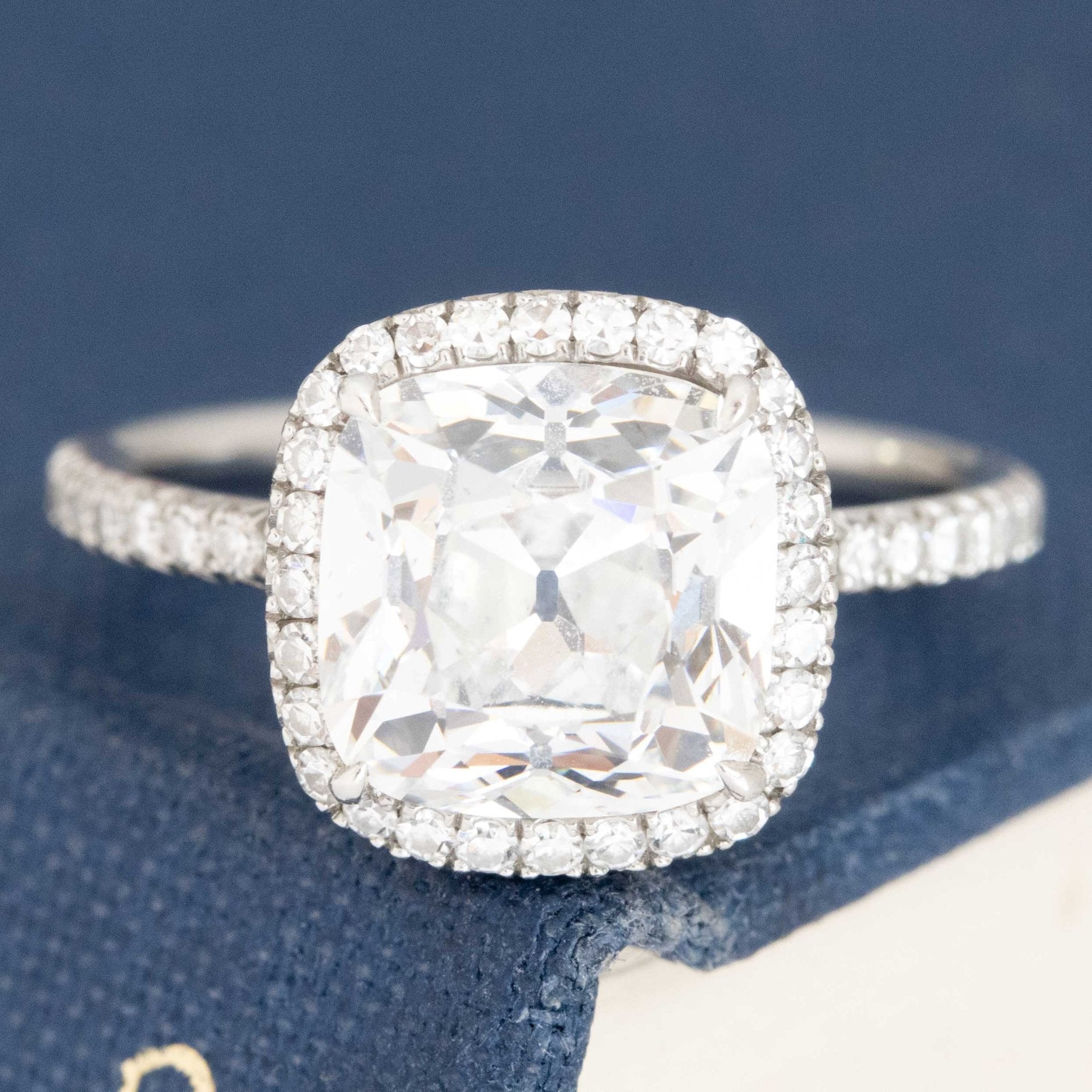 3.10ctw Cushion Cut Diamond Halo Ring, by Leon Mege