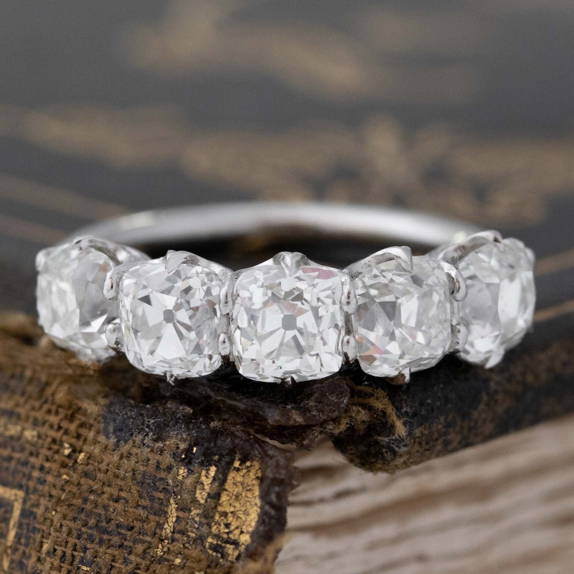 3.10ctw Old Mine Cut Diamond 5-Stone Band