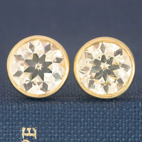 3.11ctw Old European Cut Diamond Bezel Earrings