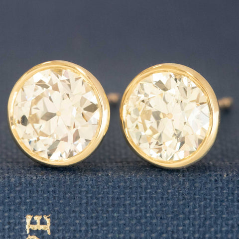 3.11ctw Old European Cut Diamond Bezel Earrings